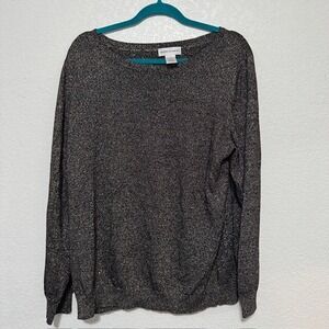 Women's Sparkle Knit‎ Sweater Metallic Black Long Sleeve Top Size 2X